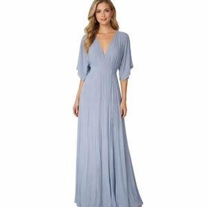 Reformation Winslow Wrap Maxi Dress Fog Blue Gray S Wedding Guest Bridesmaid